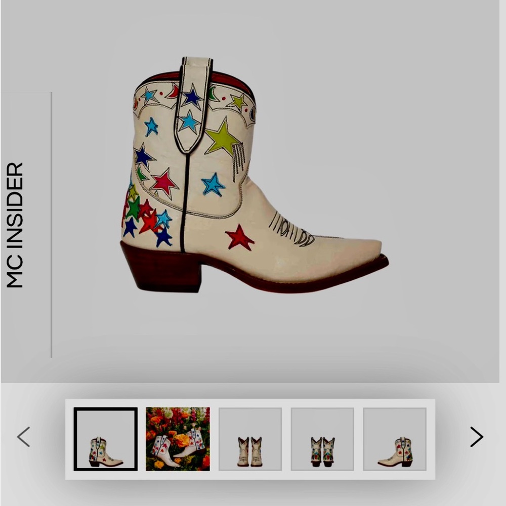 Miron Crosby creme  cowboy boots with multi cored stars.